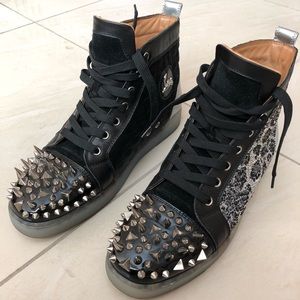 Christian Louboutin Shoes Black & Cheetah Spikes
